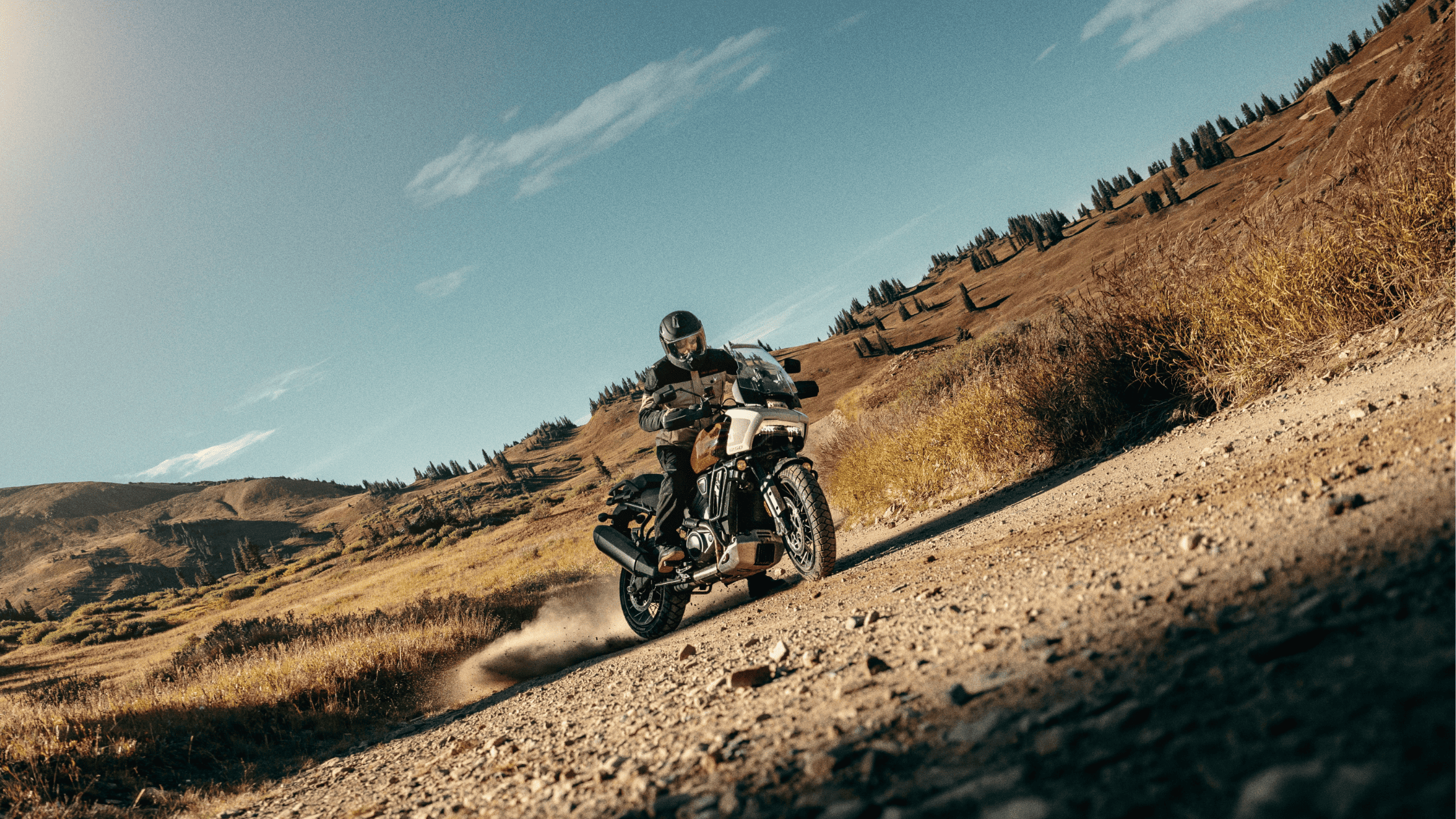2024 Harley-Davidson® Pan America® 1250 Special tackling rugged terrain, showcasing adventure.