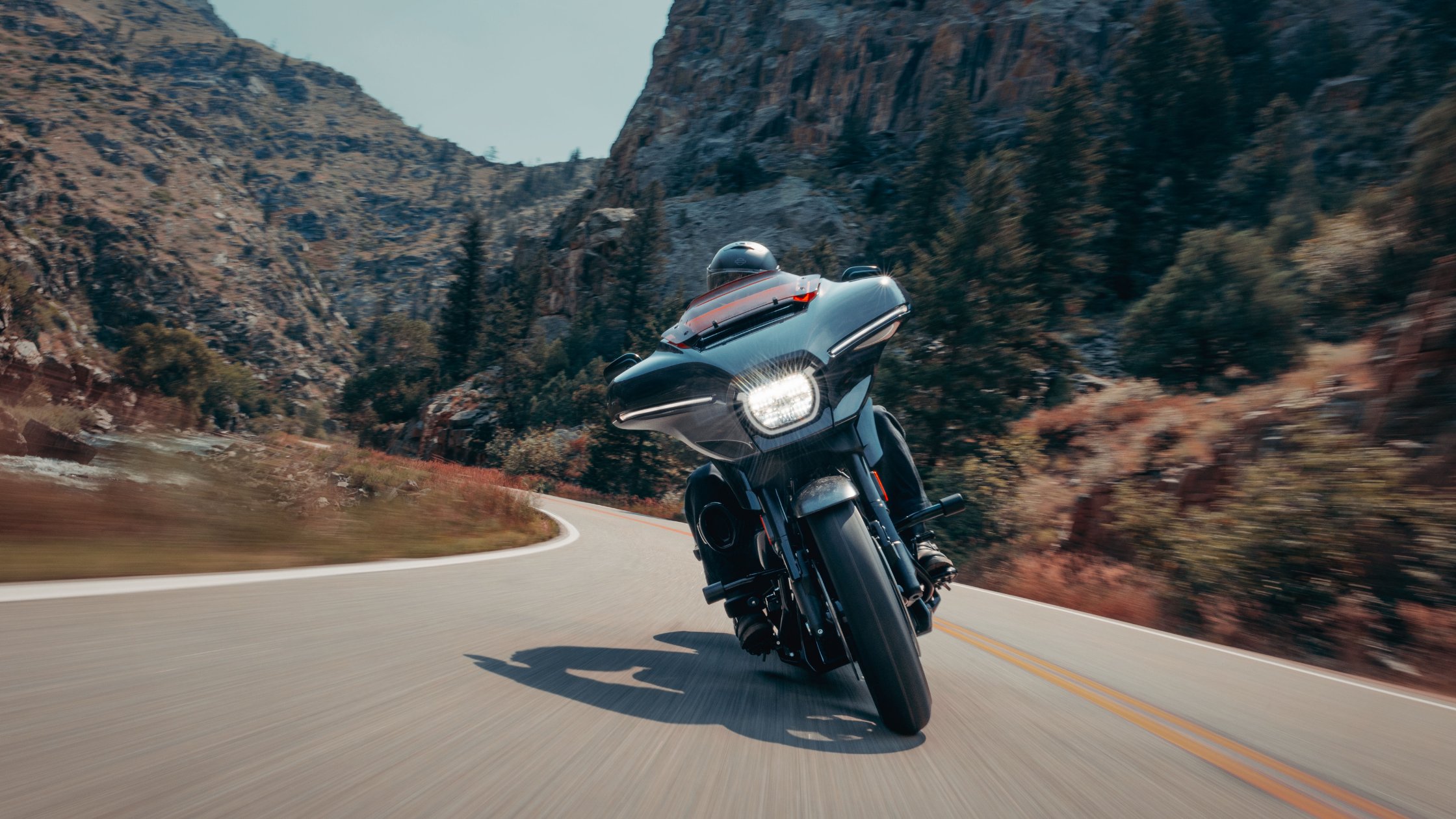 2026 H-D® CVO™ Street Glide® ST performance touring motorcycle riding canyon road